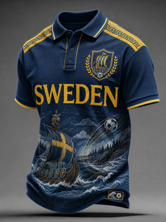 Herrfotboll i Sverige tröja med korta ärmarna
