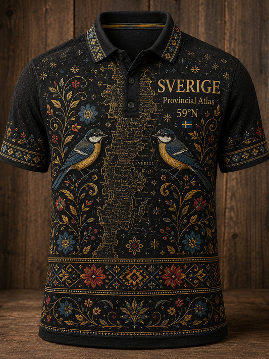 Retro svensk djurprint avslappnad pikétröja
