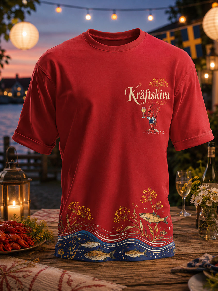 Herrtröja med konsttryck till minne av den svenska hummerfestivalen