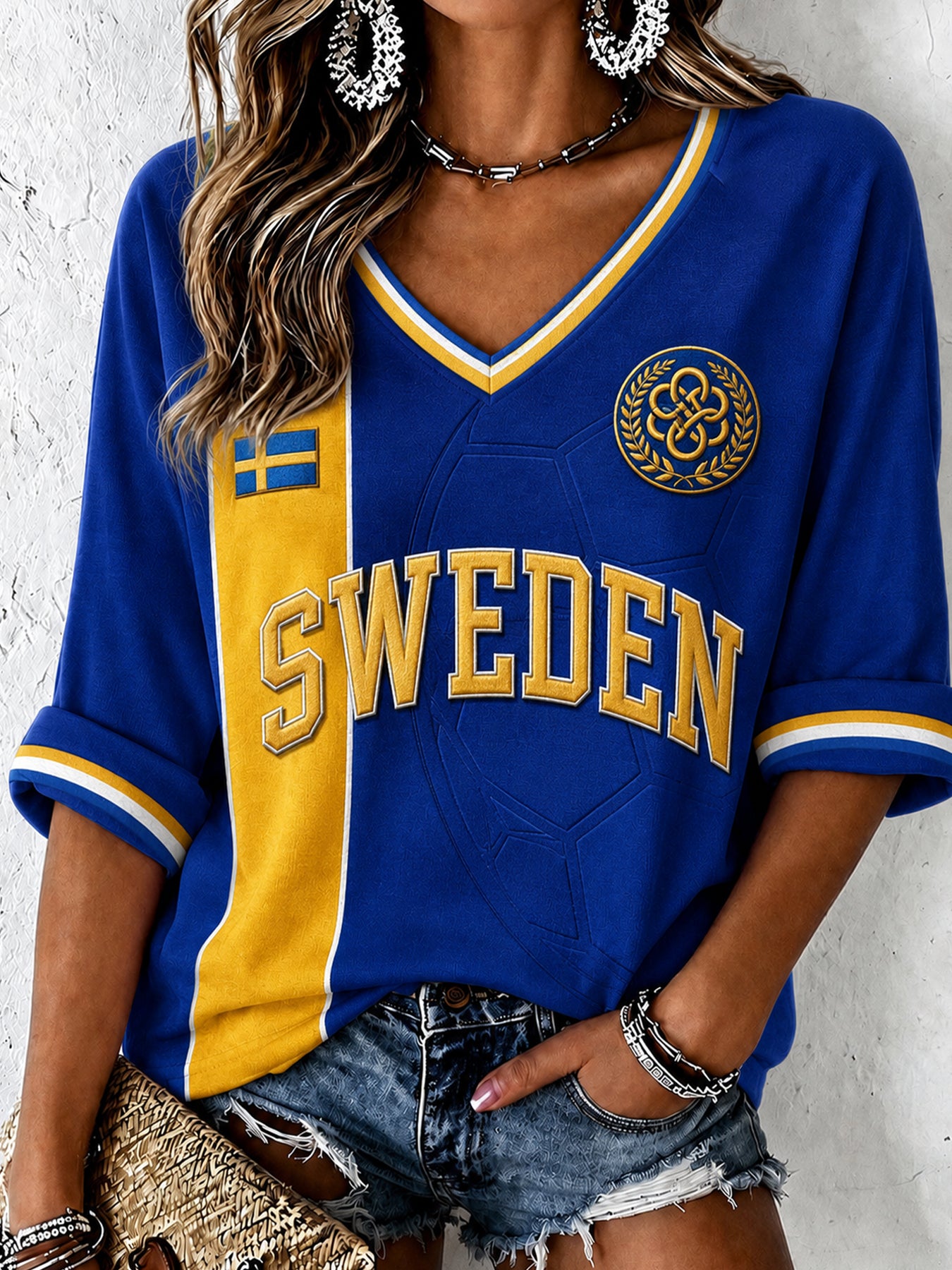 Retro svensk fotbollsfan konsttryck avslappnad topp