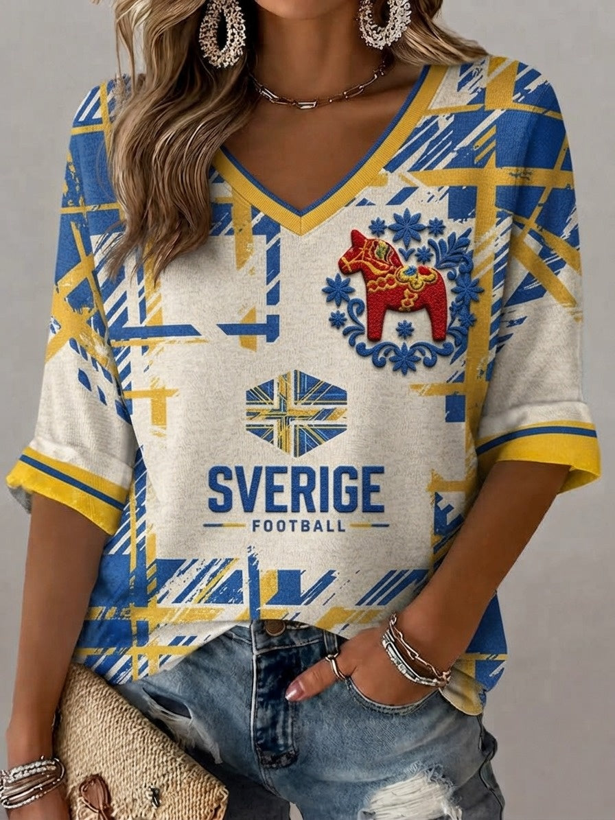 Dammens retro t-shirt med svensk fotbollsmotiv