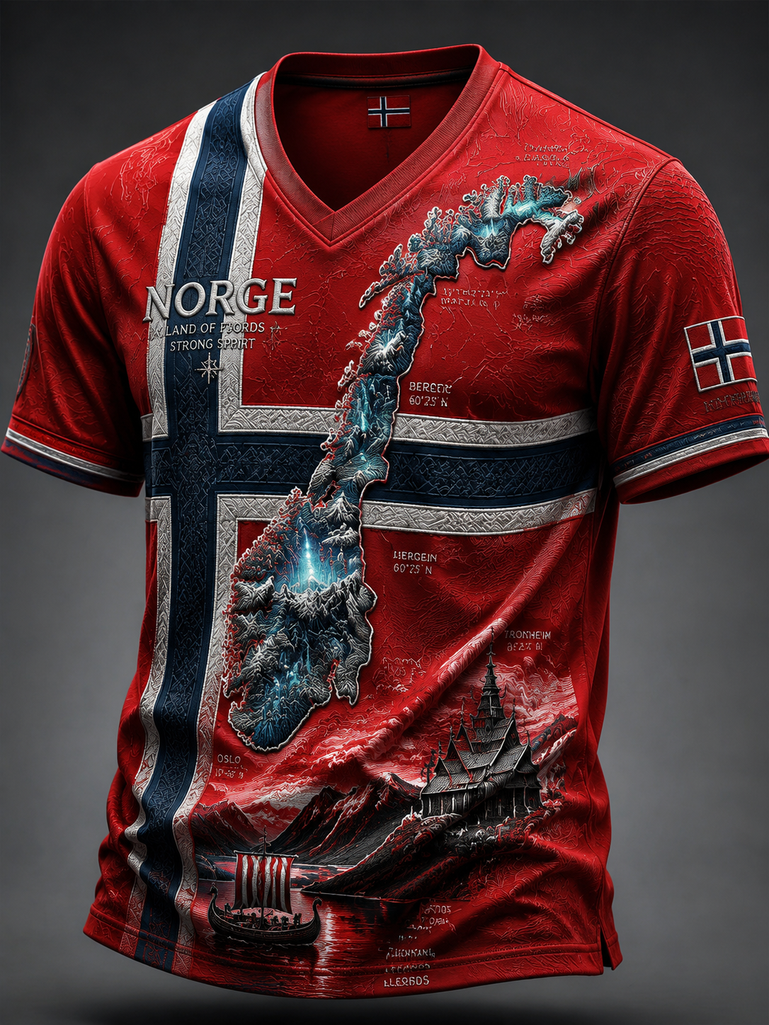 Kart over Norge for menn med hals T-shirt
