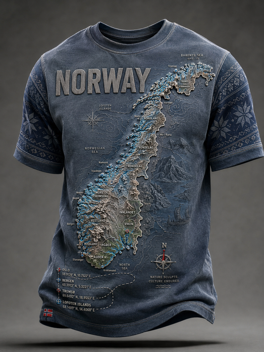 Kart over Norge korte ermer T-shirt
