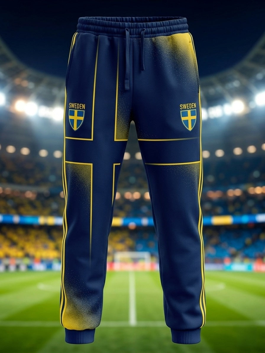 Herrkläder retro svensk fotboll älskare tryck sportbyxor