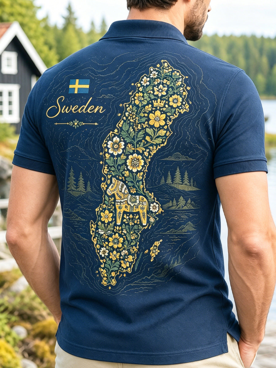 Mäns svenska Kart Element Minneskonst Skriv ut Polo.