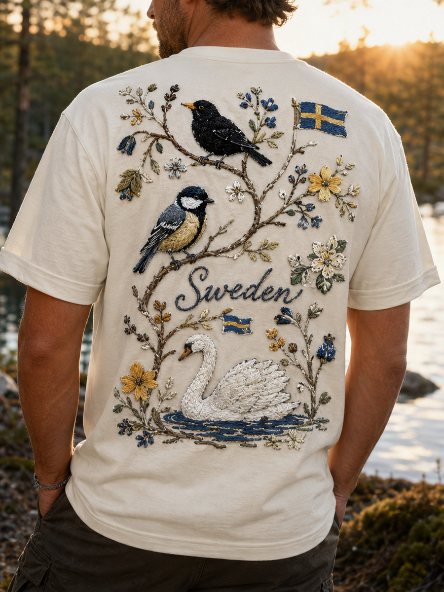 Herrtröja med minnesartprint i svenskt djurelement
