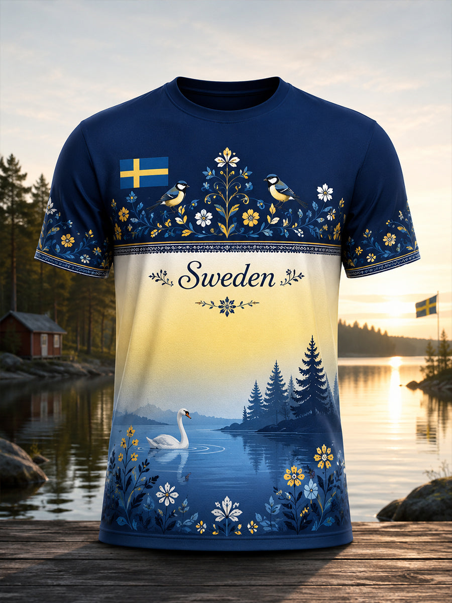 Mäns svenska djurelement Minneskonst Skriv ut T-shirt