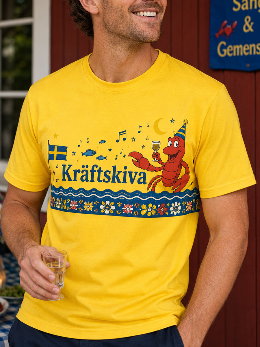 Herrtröja med konsttryck till minne av den svenska hummerfestivalen