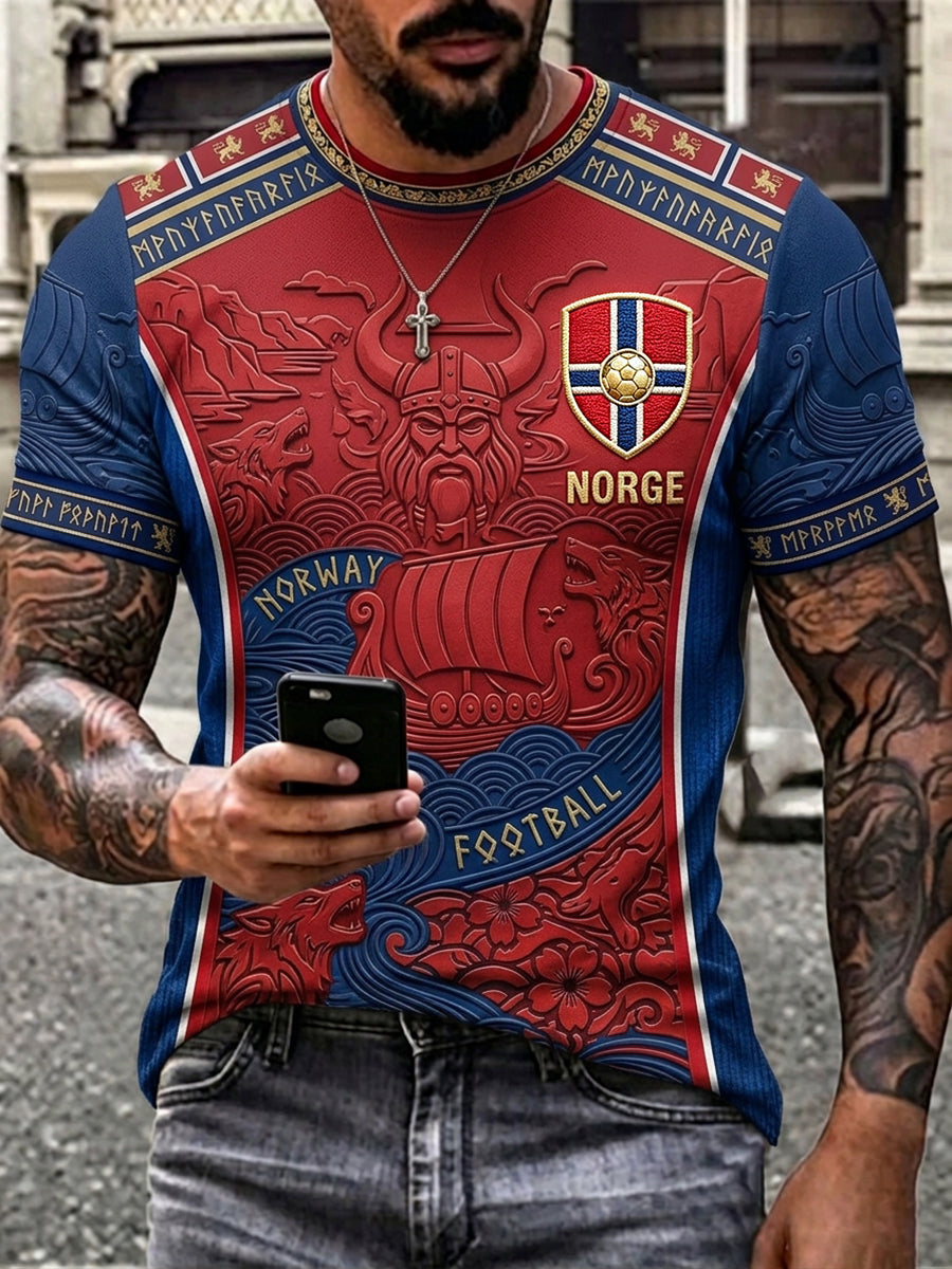 Herre-T-skjorte med fotballopprinnet norsk kunst og keltisk trykk, kortermet