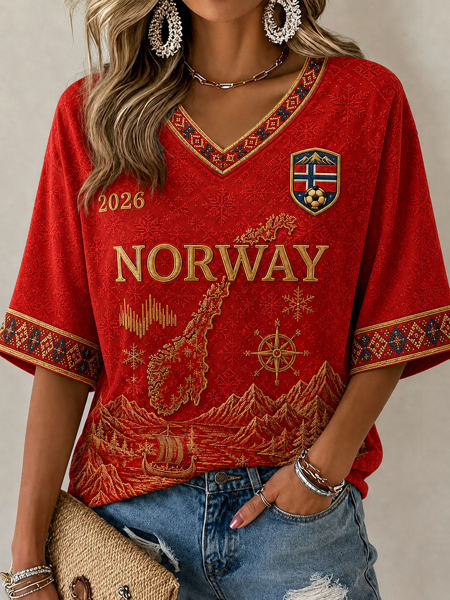Kvinners Norge Fotball Print Fritids-T-skjorte