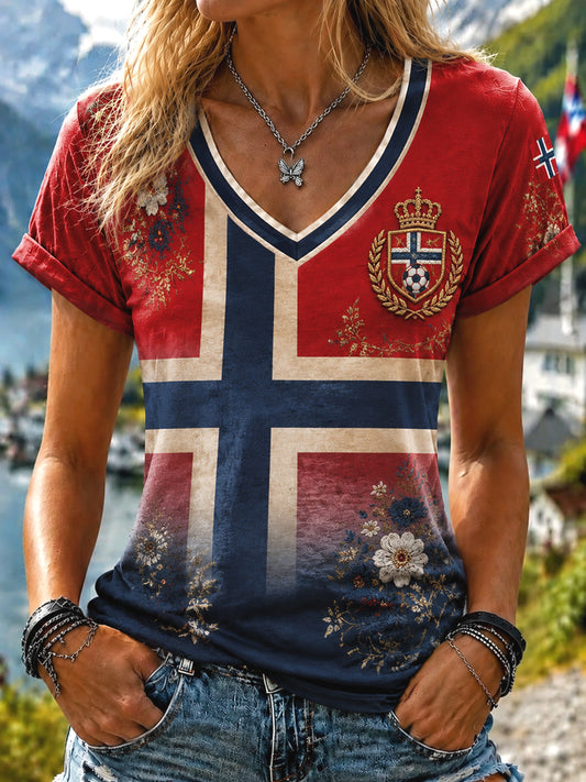 Kvinner Retro Norge 2026 fotballblomster, klassisk T-shirt