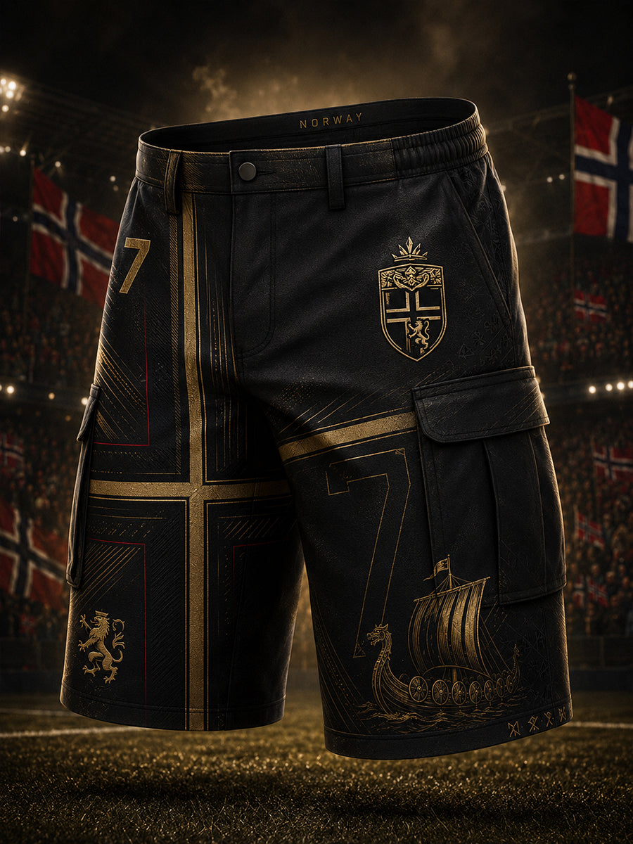 Kort cargo-bukse med trykk og fotballmotiv for menn