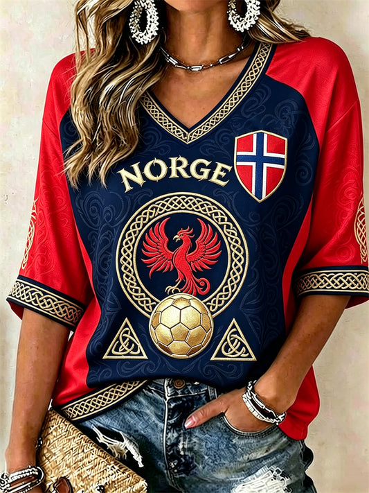 Kvinneres fotball Viking Phoenix Celtic Knutflag kontrast Skriv ut midt lengde ermer V-hals T-shirt