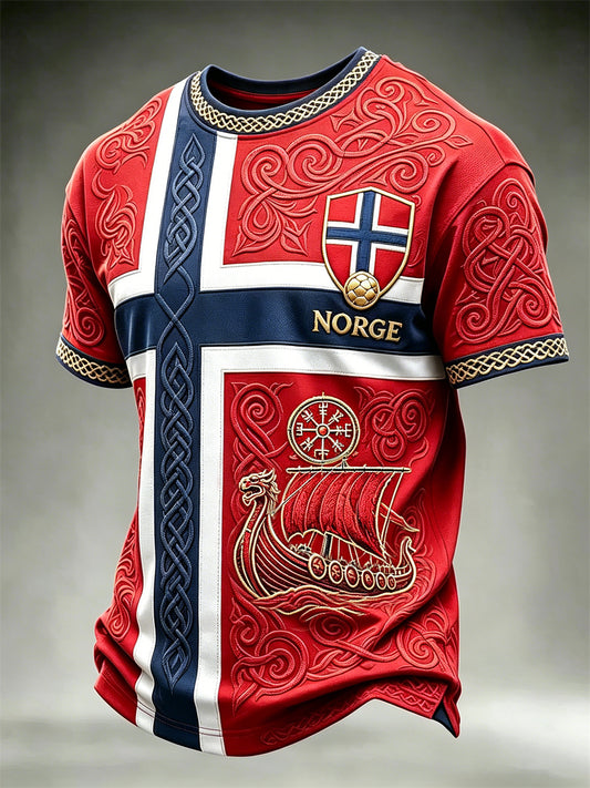 Menns Norge fotball Viking Vegvisir & Skip Celtic Knott Flagg Skriv ut korte ermer t-skjorte
