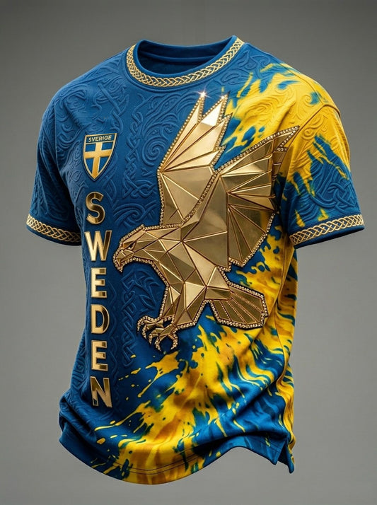 Mäns Retro Svensk fotbollskare Skriv ut kortärm T-shirt