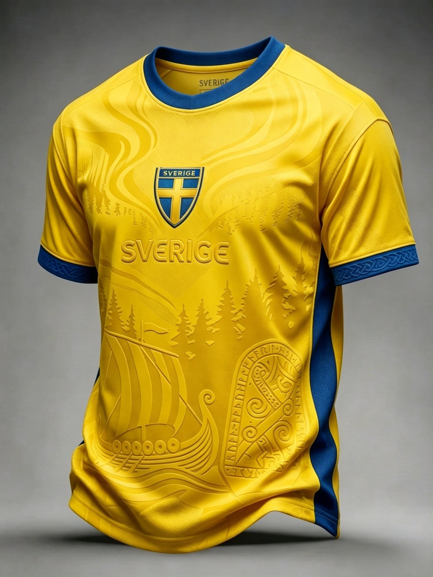 Herrtröja i retrostil med svensk fotbollsmotiv och korta ärmar
