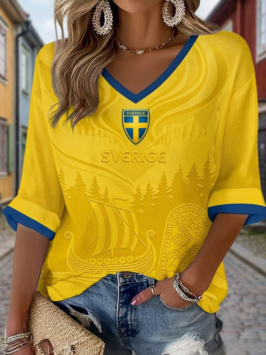 Damsvart retro-tröja med svensk fotbollsmotiv