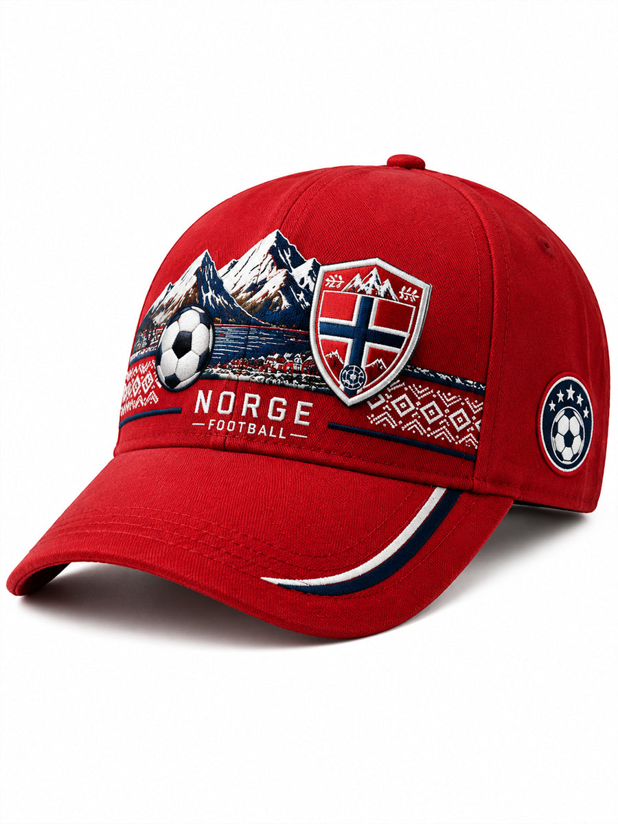 Herrer lue med viking- og fotballmotiv