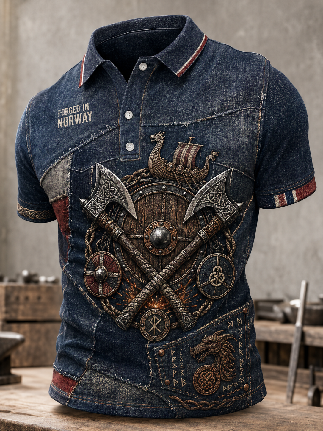 Herrskjorte med kort ermer, norsk vikingskjerf