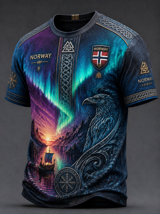 Retro norsk nordlysørn kunstnerisk hverdags-T-skjorte