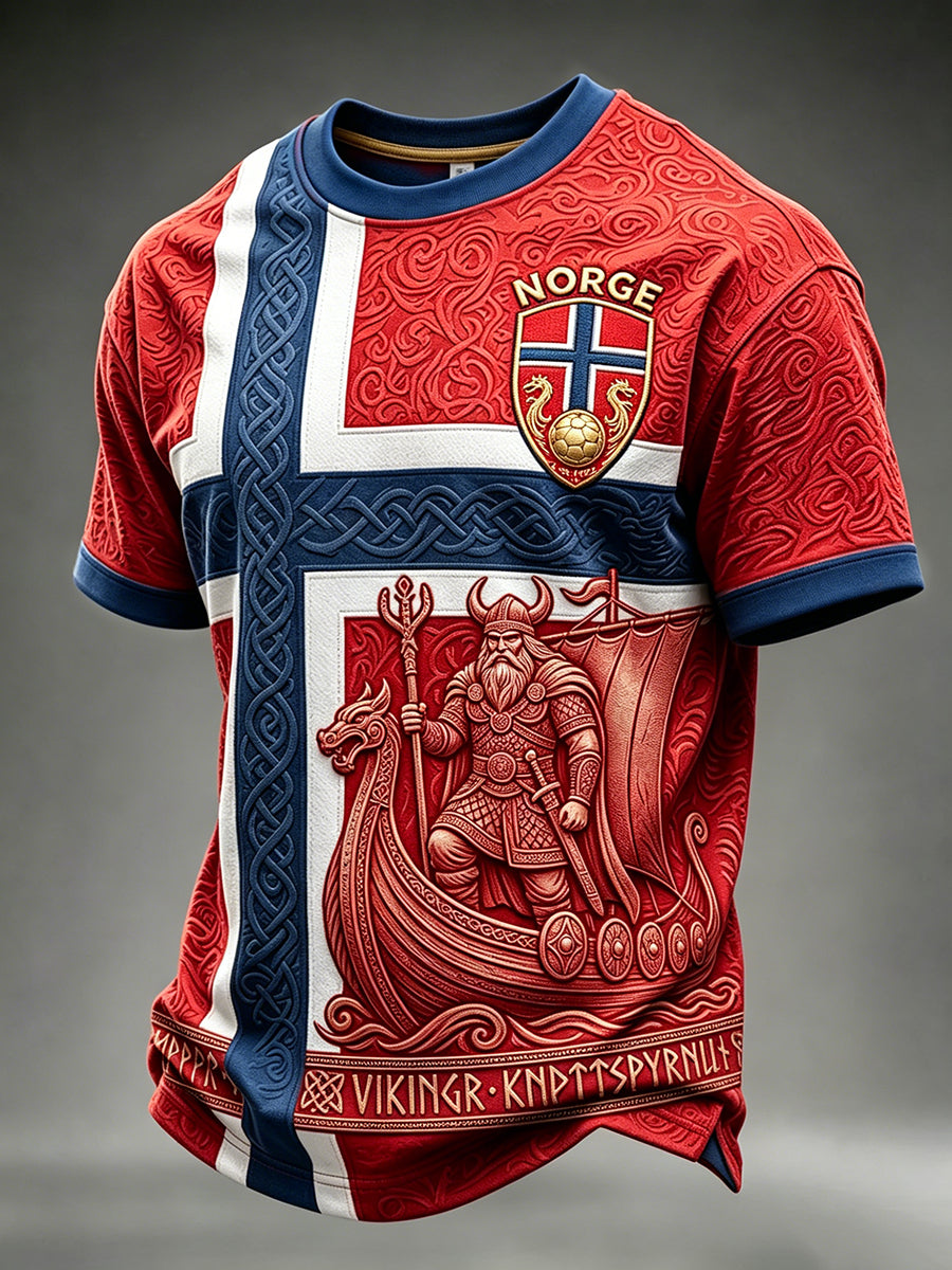 Herrer Norge Fotballinspirert Keltisk Print T-skjorte med Korte Ermer