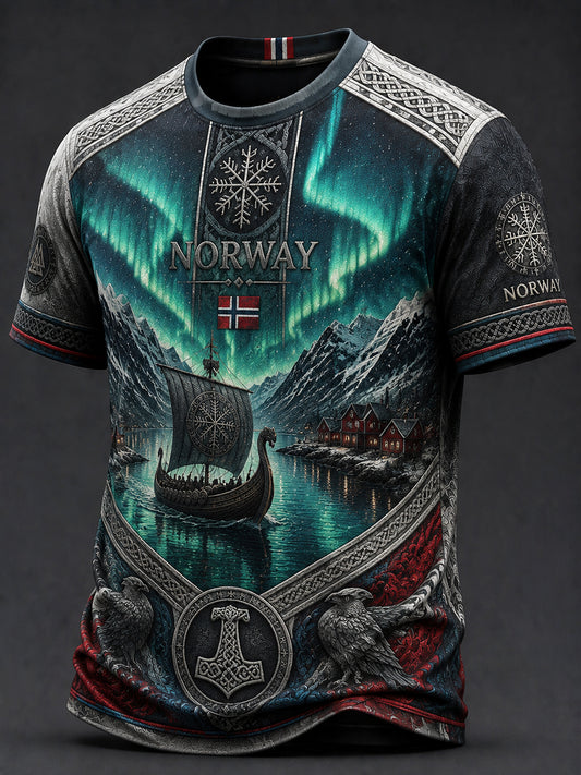 Retro norsk nordlys fremover kunstnerisk hverdags-T-skjorte