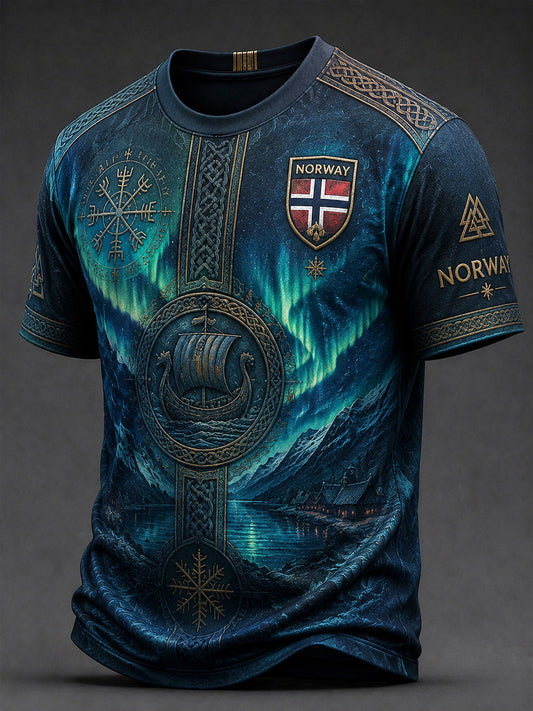 Retro norsk nordlys kunst avslappet t-skjorte
