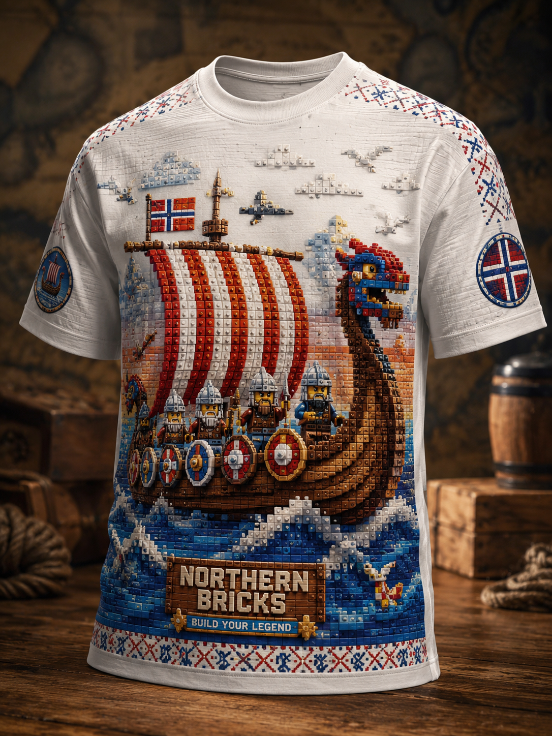 Menns norsk viking-t-skjorte med korte ermer