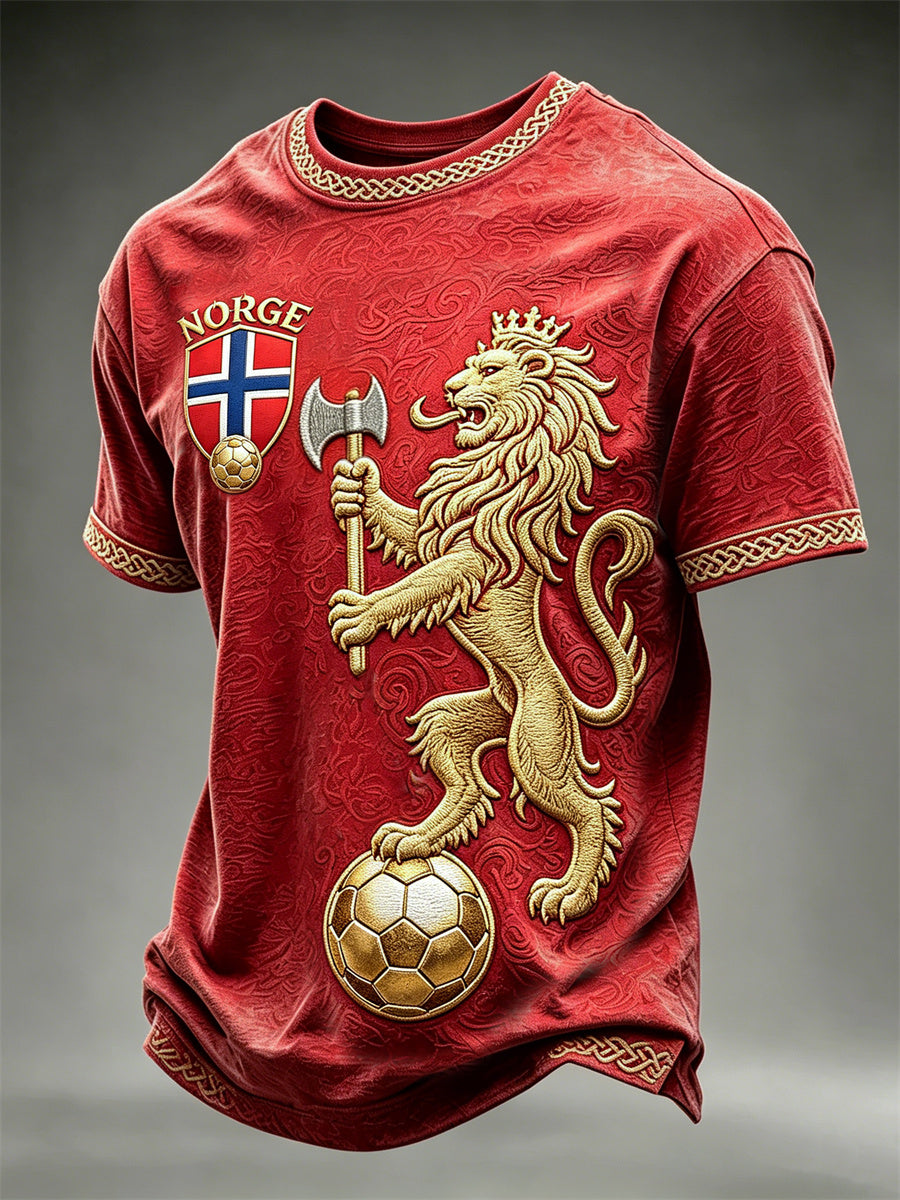 Herre-Norge fotball løve viking keltisk knute print t-skjorte med korte ermer