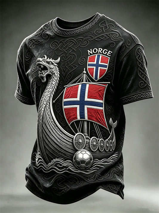 Herrer Norge fotball vikingskip keltisk knute print t-skjorte med kort ermer