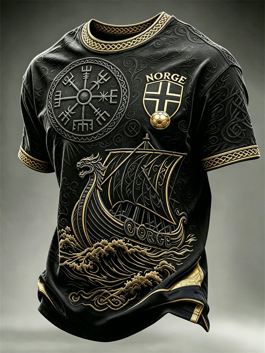 Menns Norge fotball viking vegvisir og skip keltisk knute trykk t-skjorte med korte ermer