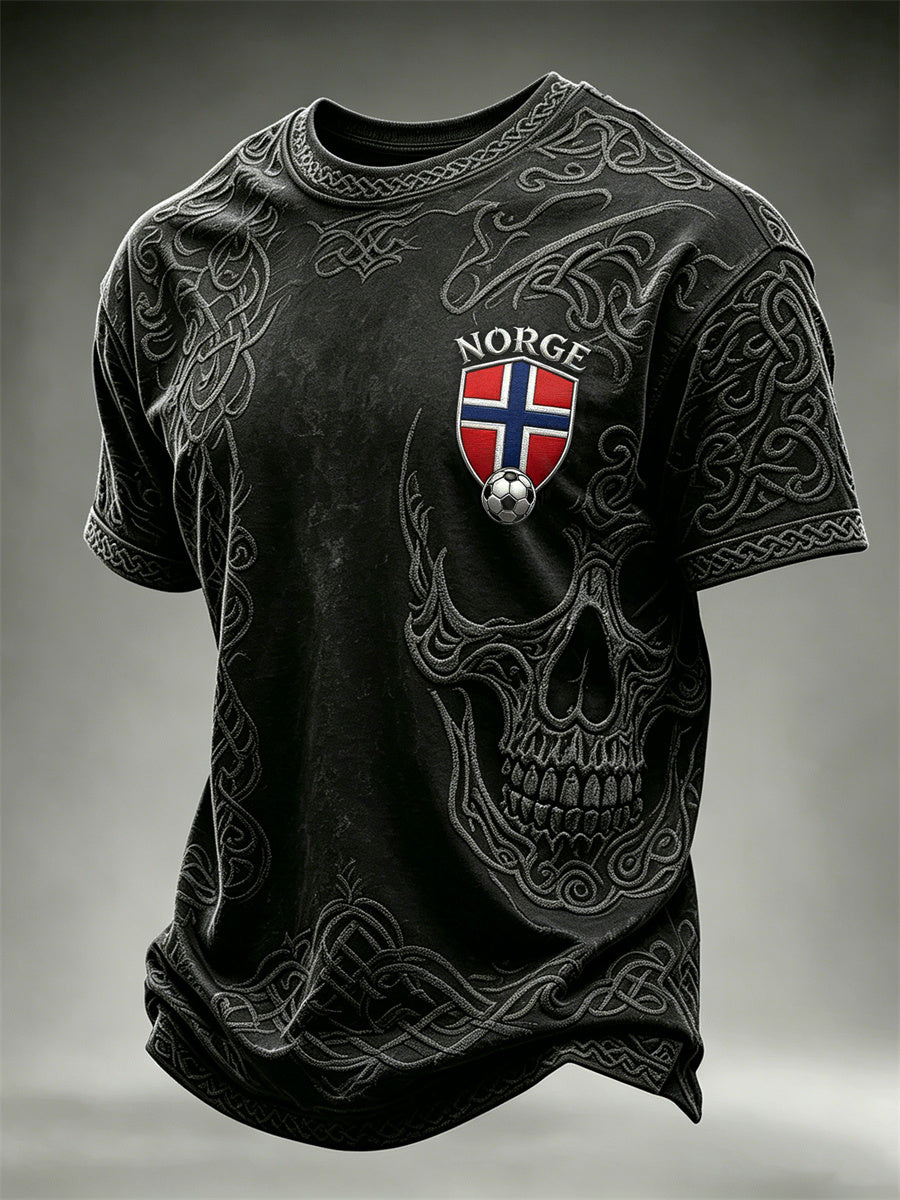 Herre-Norge fotball vikingskjegg keltisk knute-print t-skjorte med kortermer