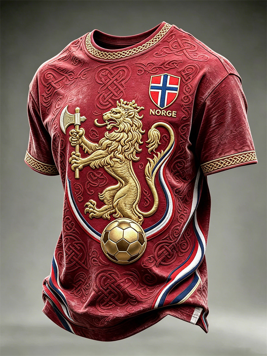 Herre-Norge fotball løve viking keltisk knute print t-skjorte med korte ermer