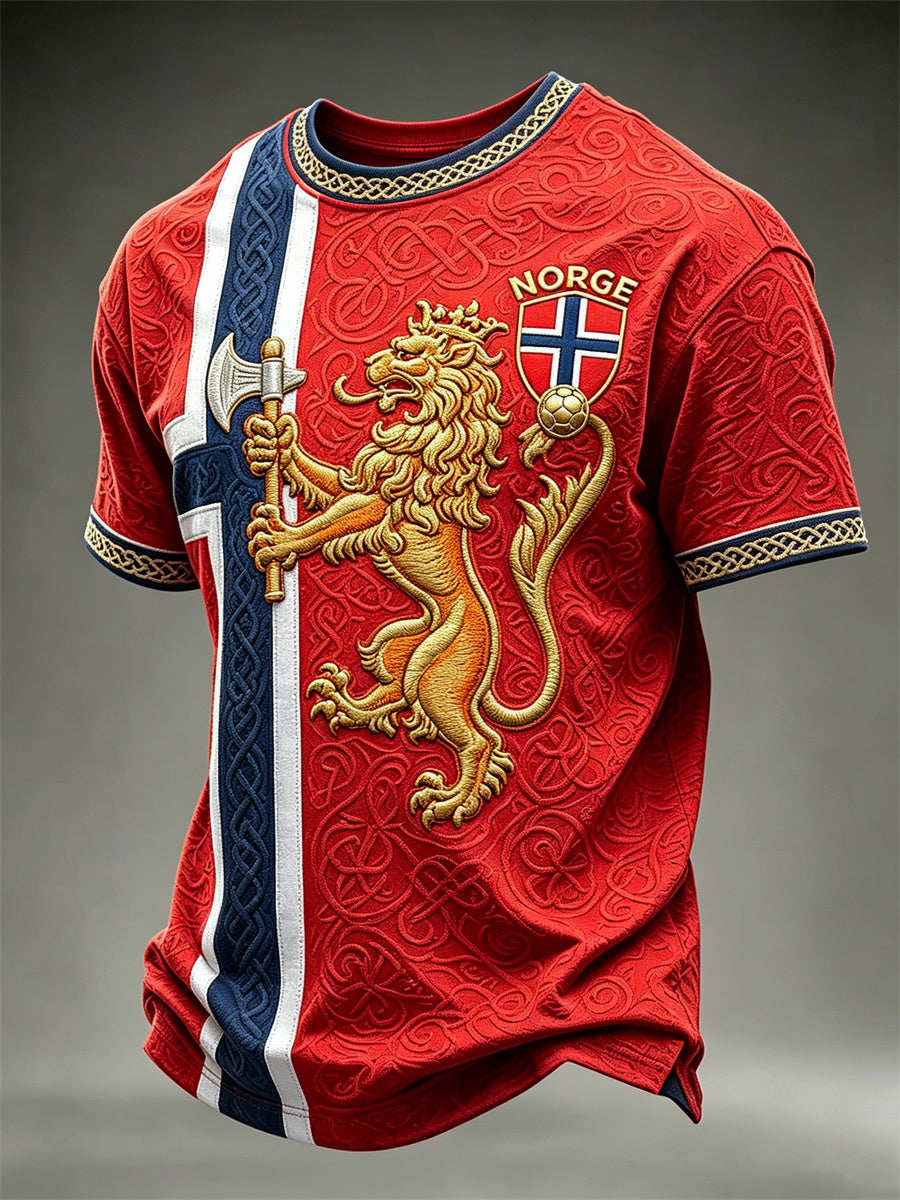 Herrer Norge Fotball Løve Viking Keltisk knute Flagget Print kortermet t-skjorte