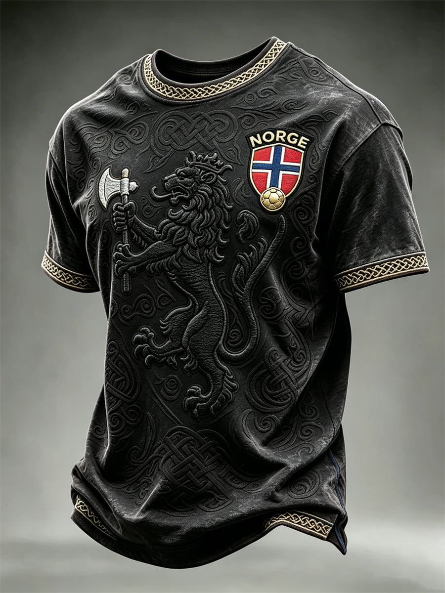 Herre-Norge fotball løve viking keltisk knute print t-skjorte med korte ermer