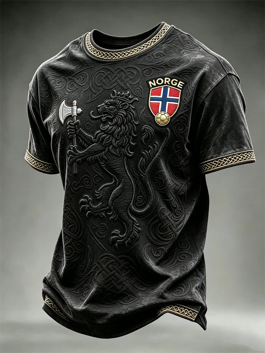 Herre-Norge fotball løve viking keltisk knute print t-skjorte med korte ermer