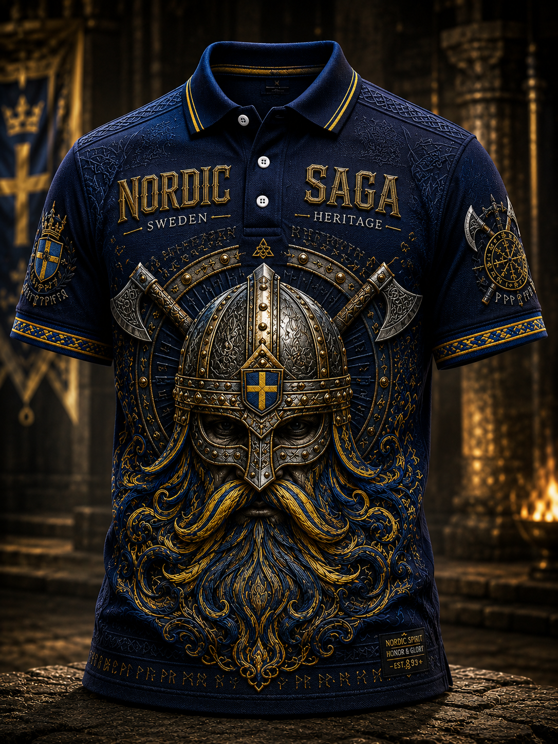 Herrskjorta med korta ärmar i vikingastil