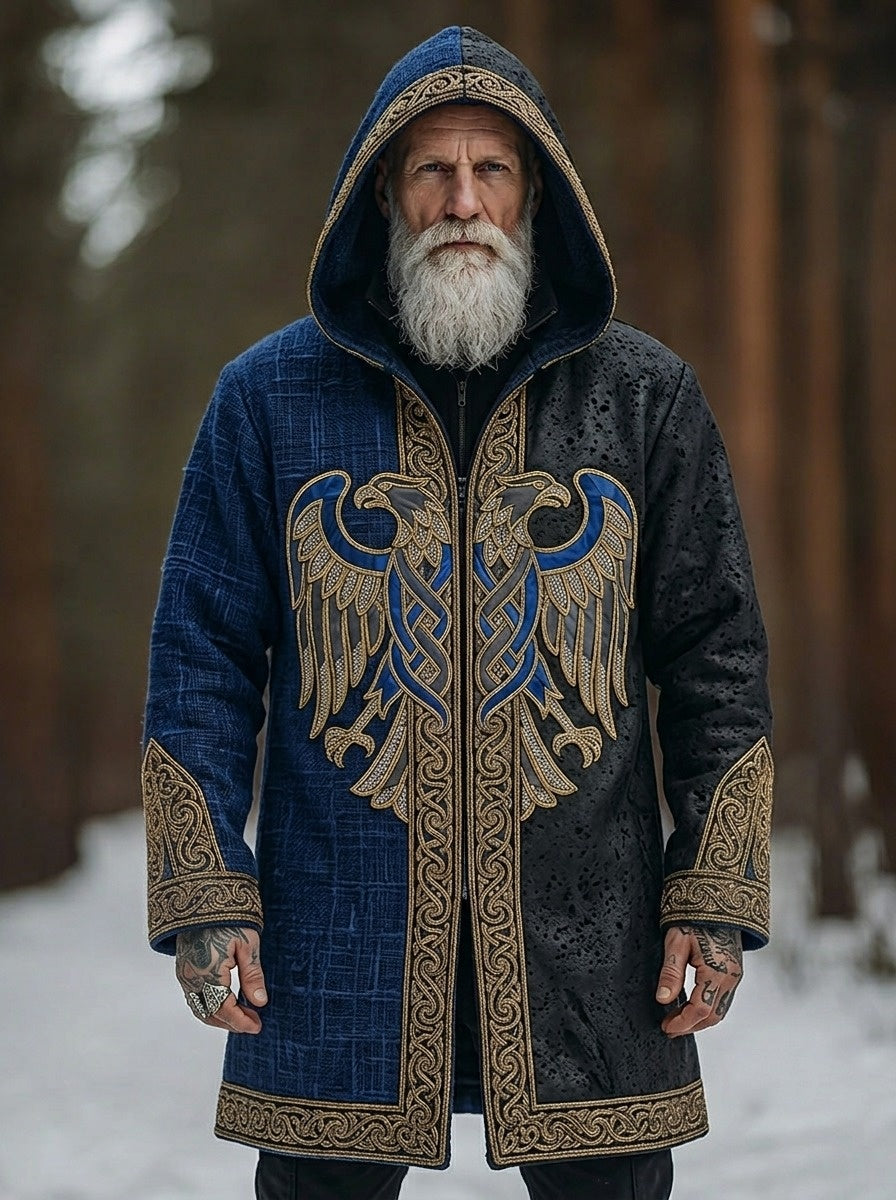 Damernas vintageaztekiskt mönster bekväm förtjockad lång kappa