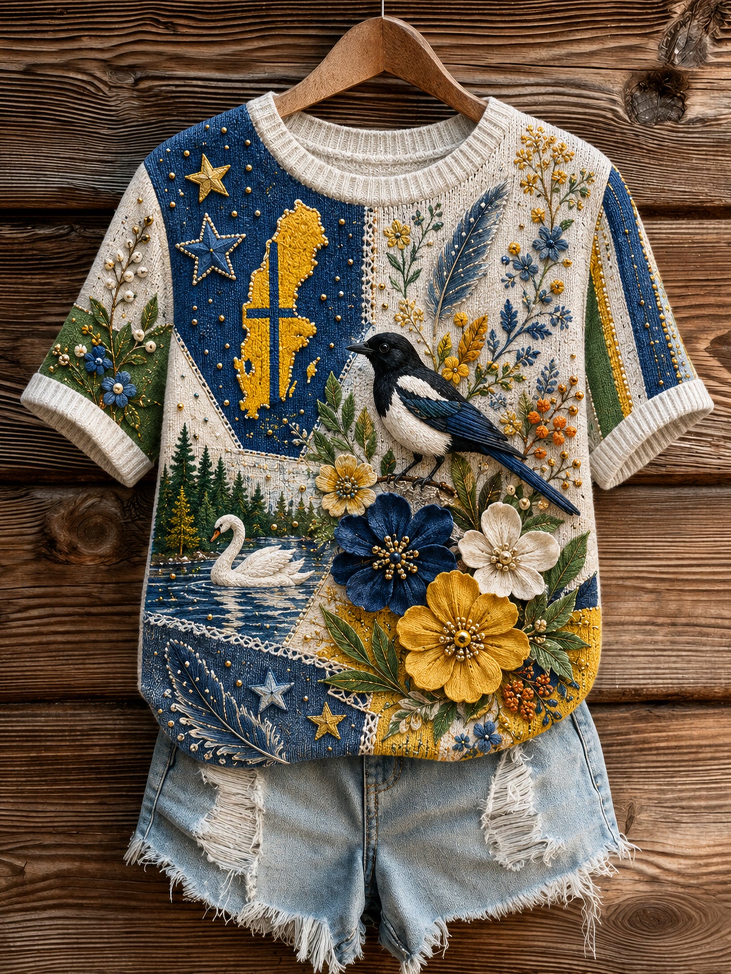 Kvinnors svenska djurkarta Element Art Skriv ut T-shirt