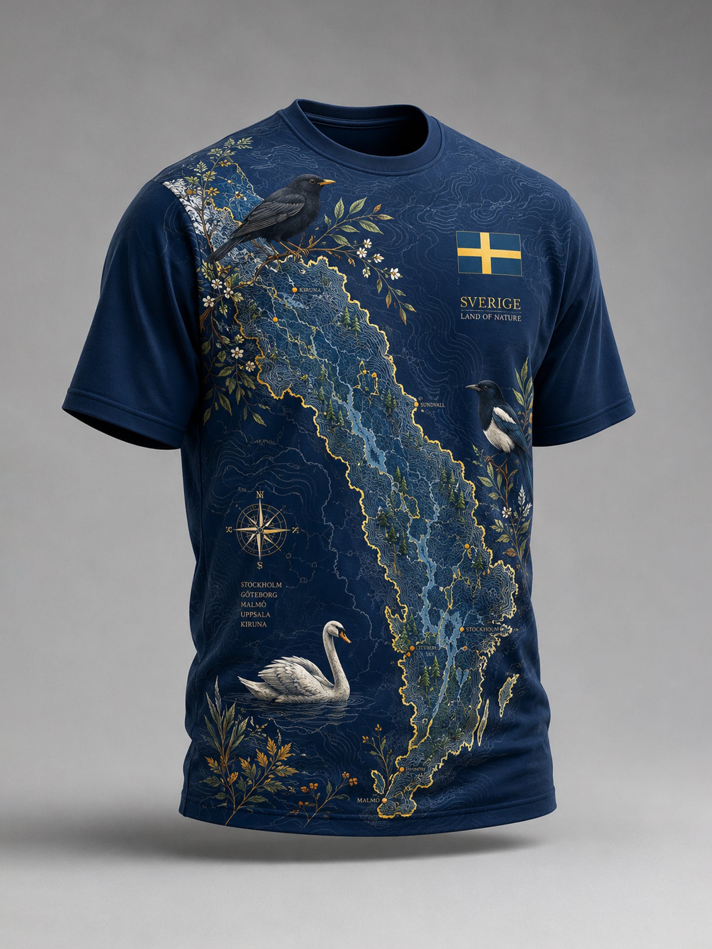 Mäns svenska djurkarta Element Art Skriv ut T-shirt