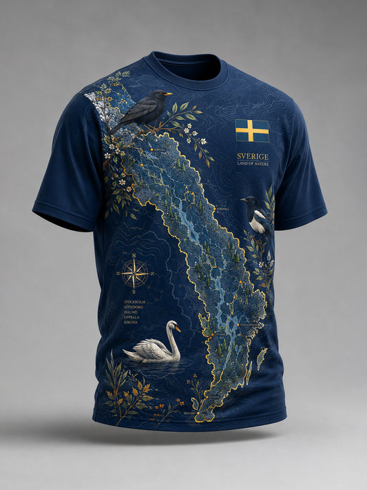Mäns svenska djurkarta Element Art Skriv ut T-shirt