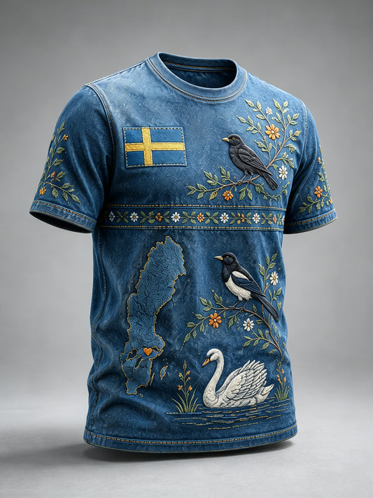Herrtröja med konsttryck av ett svenskt djurkartskartaelement
