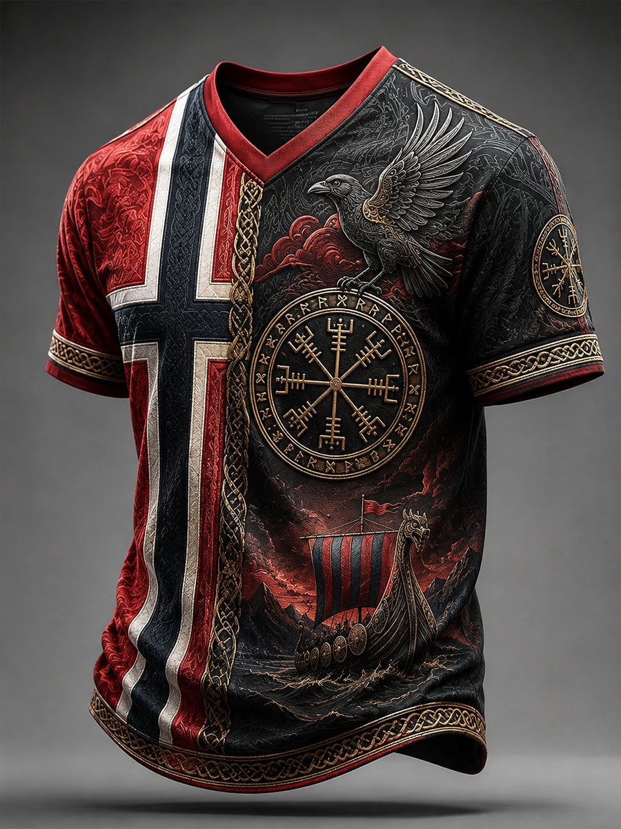 Retro norsk kunsttrykk avslappet t-skjorte