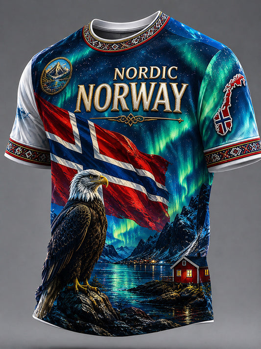 Retro norsk kunsttrykk avslappet t-skjorte