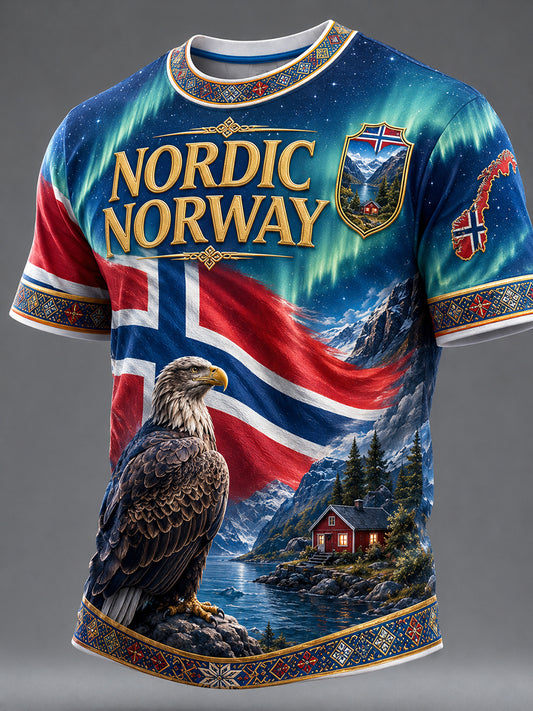 Retro Norwegian Art Print Casual T-shirte