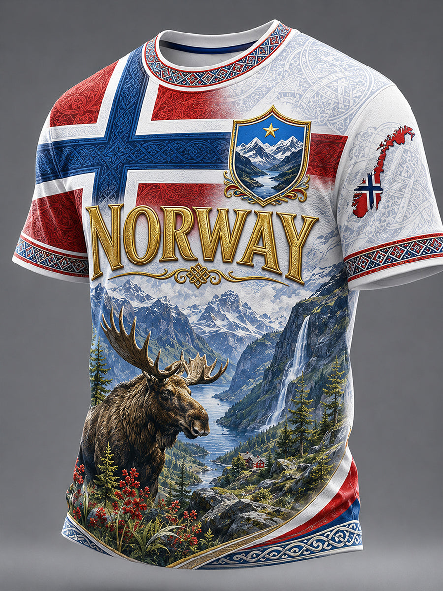 Retro norsk kunsttrykk avslappet t-skjorte