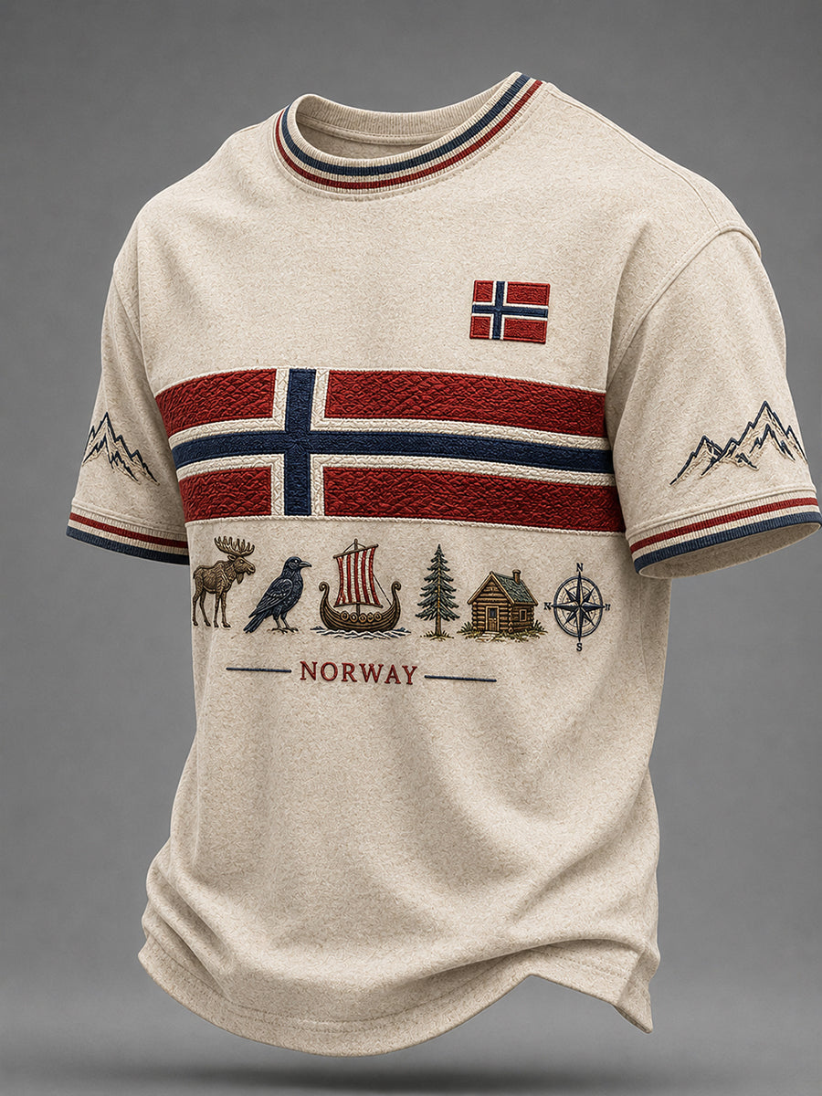 Retro norsk kunsttrykk avslappet t-skjorte