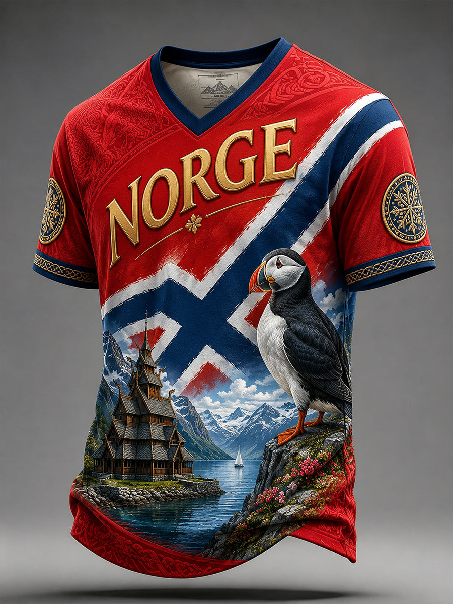Retro norsk kunsttrykk avslappet t-skjorte