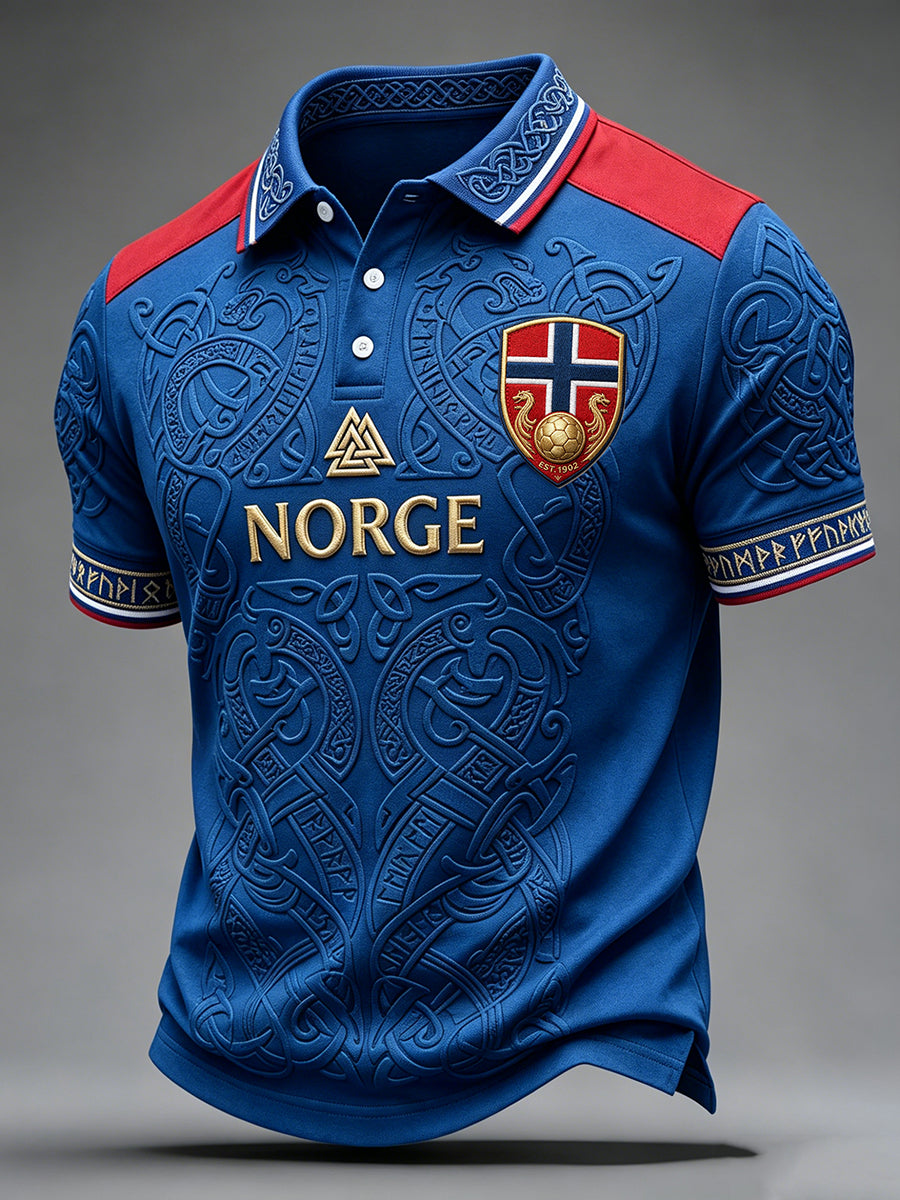 Norsk fotball til herre Inspirert viking keltisk trykt polo skjert