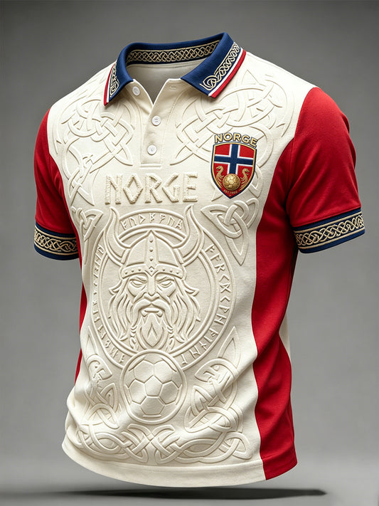 Menns vikinge inspirert mønster Norsk fotballtrykk Polo skjort